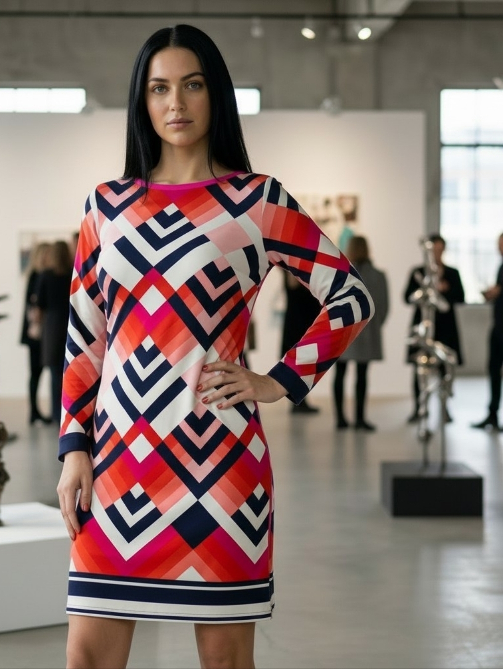 EUC Eliza J Size 0P Colorful Geometric Print Shift Dress!!